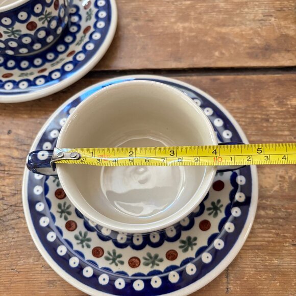 2 x Boleslawiec Polish Pottery French Onion Soup Bowls with Plates - Picture 7 of 10